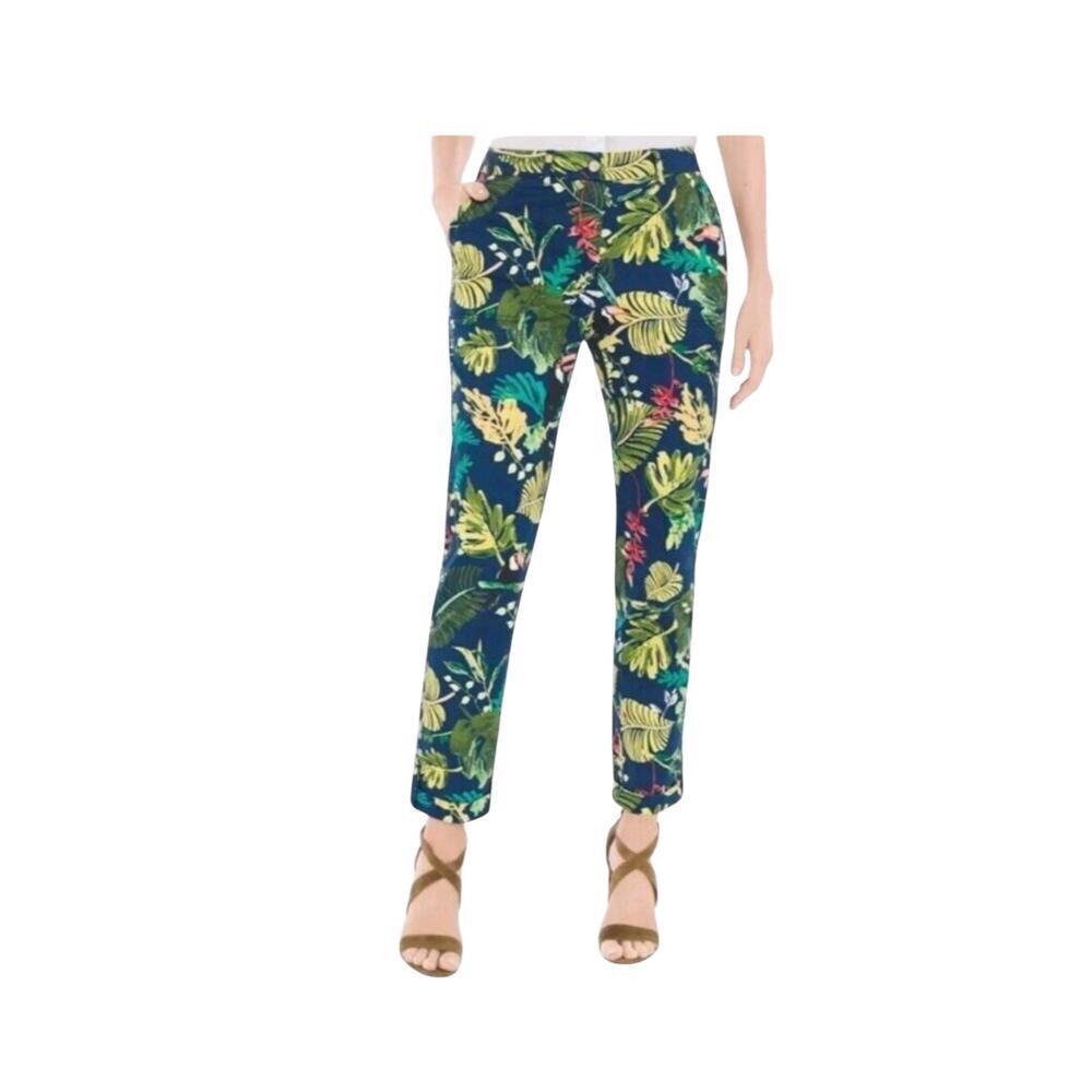 Chino Ankle Hawaiian Toucan Pants Womens Blue Cotton Blend Cuff Ladies. SZ-2.5